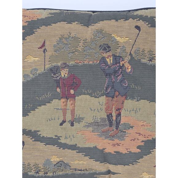 Vintage Tapestry Golf Theme Throw Pillow Tapestry 12" x 12" Needlepoint - Picture 2 of 6